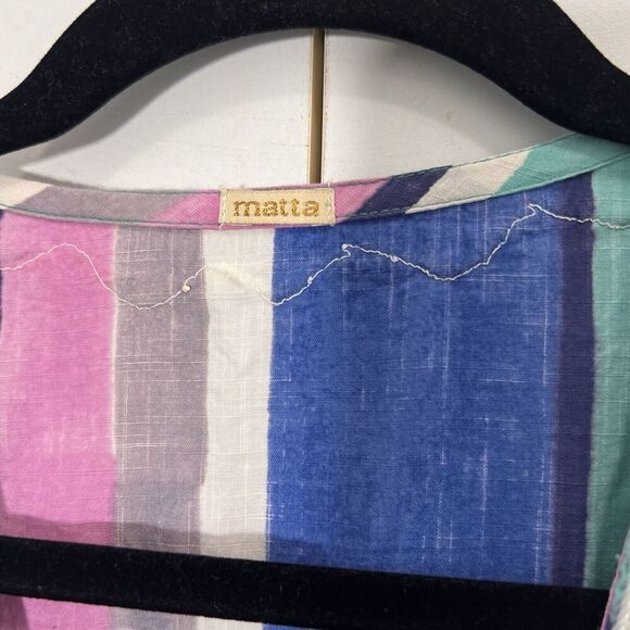 Matta Kaftan Midi Dress Striped Multicolor Cotton Rainbow Embroidered One Size - Picture 3 of 8